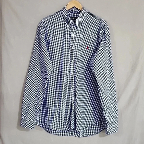 Men's Ralph Lauren Checkered Button Down Shirt, Blue/White, Size XL, Pre-Owned - Picture 2 of 10